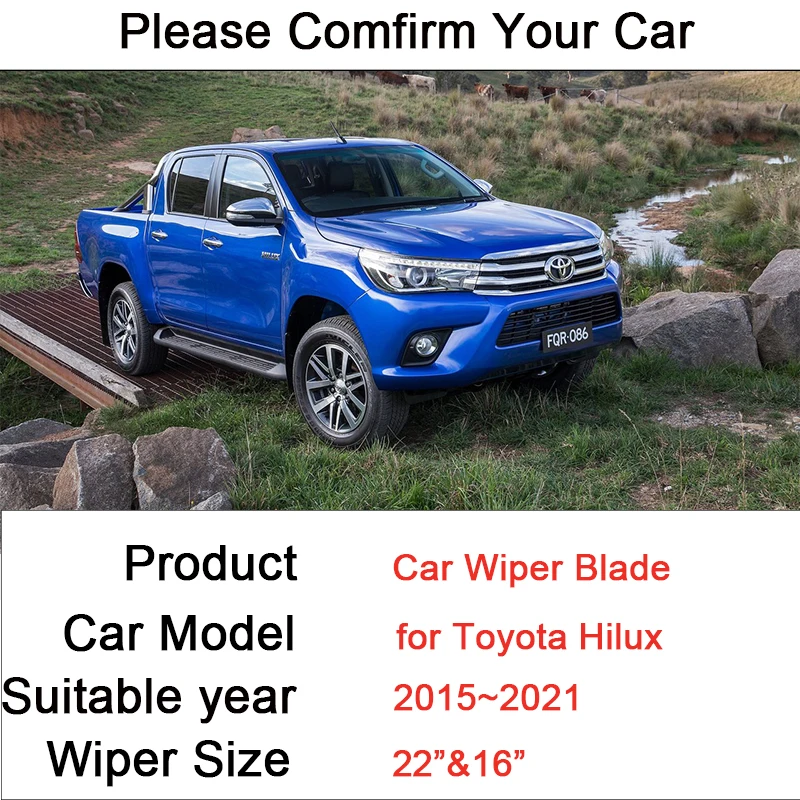 Car Wiper Blades for Toyota Hilux 2015 2016 ~ 2021 Front Windshield Snow Scraping Frameless Silent Rubber Accessories Stickers