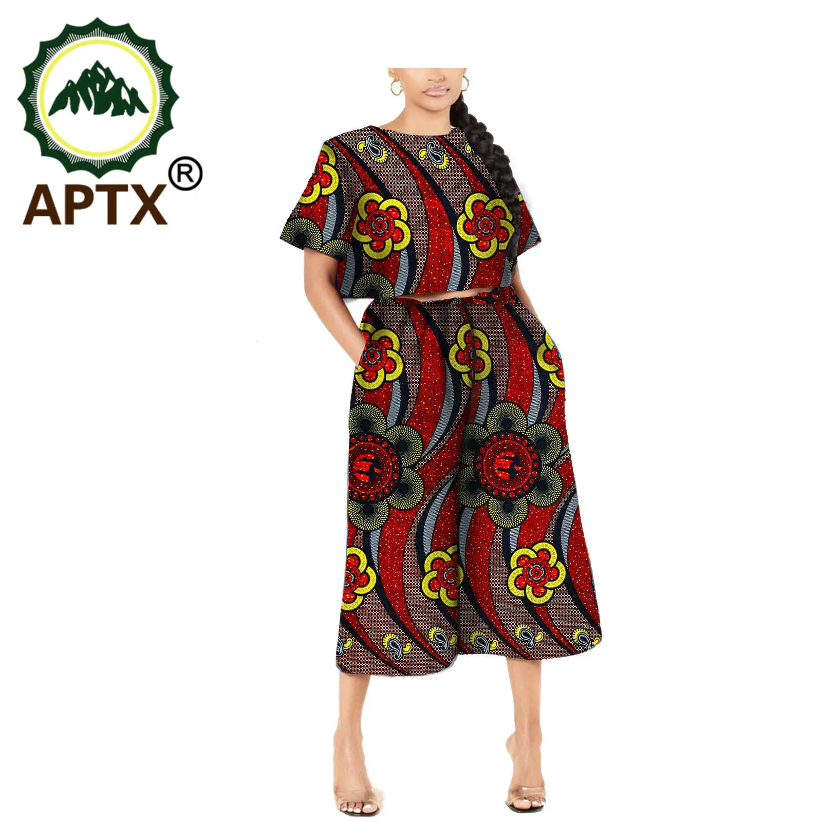 

African Clothing For Women Ankara Style Bodysuit Two Piece Set Mid Calf Length Short Sleeve Crew Neck Wax Pure Cotton Fashion