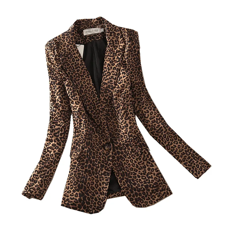 2024 New Fashion Women Blazer Leopard OL Long Sleeve Suit Coat Blazers Jackets Office Lady Tops Biker Jacket Outwear Tops R1140