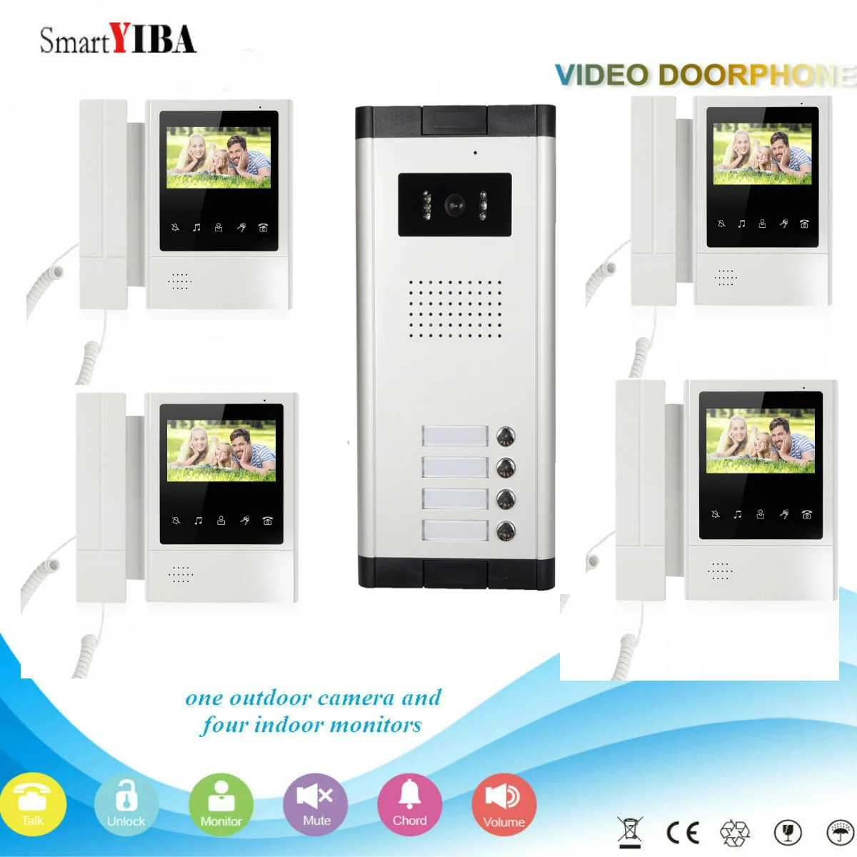 SmartYIBA-videoportero para puerta, 3/4/5/6/8/10 unidades, Monitor a Color para apartamentos, timbre, videoportero para el hogar