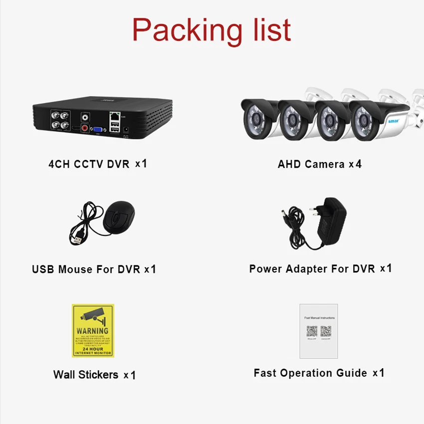 Smar CCTV Camera Security System Kit 4CH 720P/1080P AHD Camera Kit 5 in 1 Hybrid DVR telecamera impermeabile visione notturna allarme e-mail