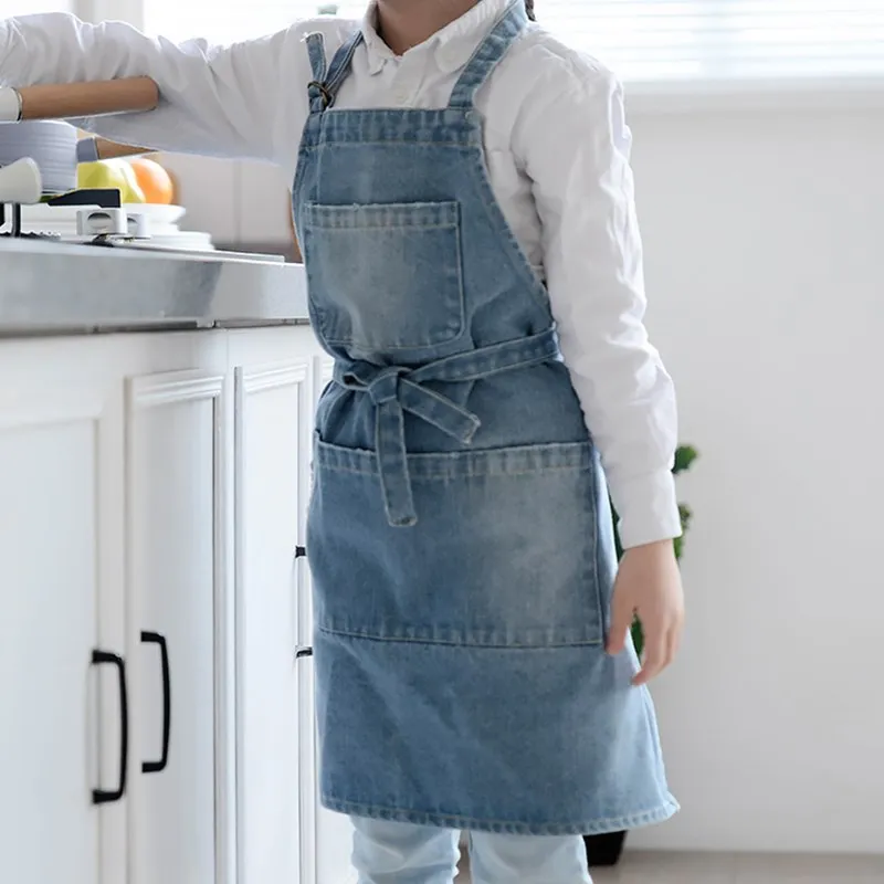 Kids Black Blue Denim Bib Apron Children School Painting Craft DIY Class Drawing Home Party Baking Cooking Gardening Clothes E85