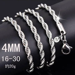 Real 100% 925 Sterling Silver 4MM Rope Chain Wholesale Personality Fashion Unisex Party Wedding Gift Silver Chain Necklace Men