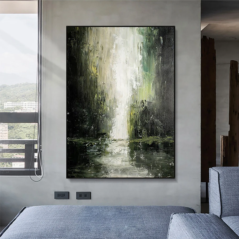 Abstract Oil Painting Hand Painted Canvas Painting Waterfall Landscape Abstract Wall Art Picture Home Wall Decoration Unframed