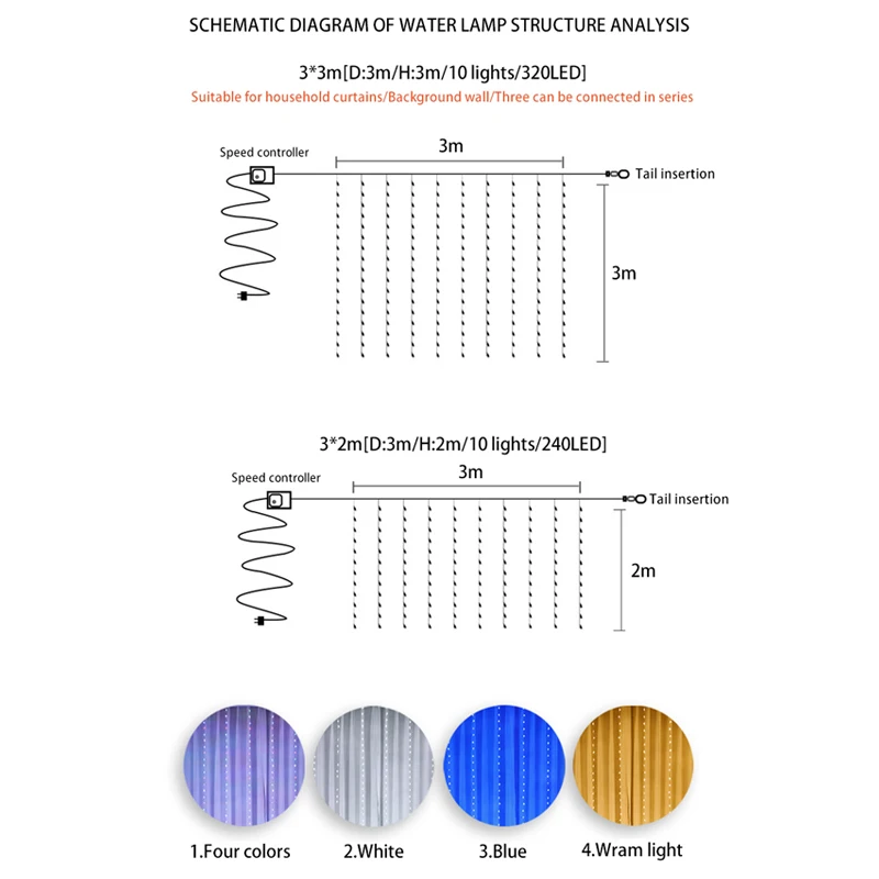 3x3M Led Waterfall Curtain Lamp LED Lamp String Holiday Christmas Decoration Fairy Wreath Wedding Background Decoration Lamp