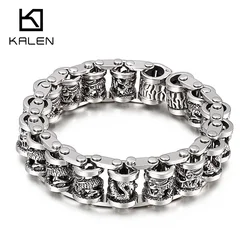 Kalen Vintage Ancient Dragon Totem 17mm Amulet Men's Bracelet Stainless Steel Jewelry