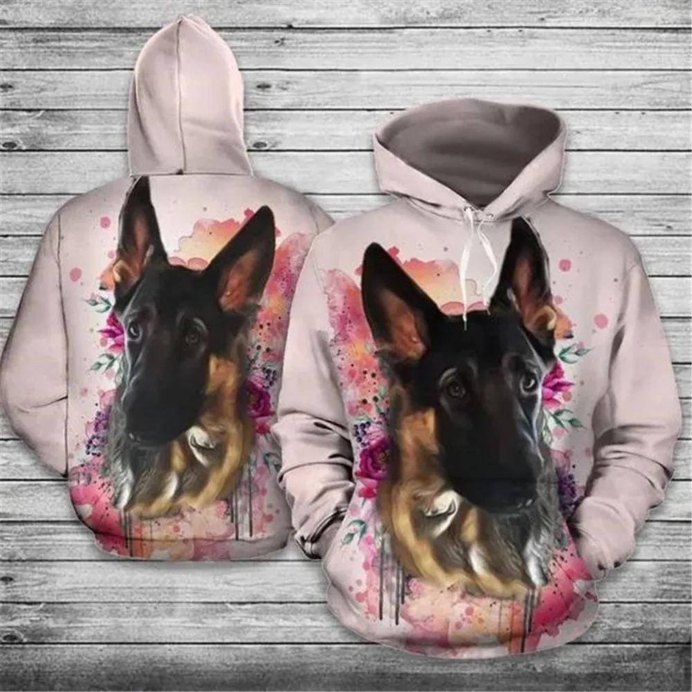 

HX German Shepherd Hoodies 3D Graphic Watercolor Dogs Animals Pullovers Tops Casual Sweatshirts Harajuku Women Men Clothing