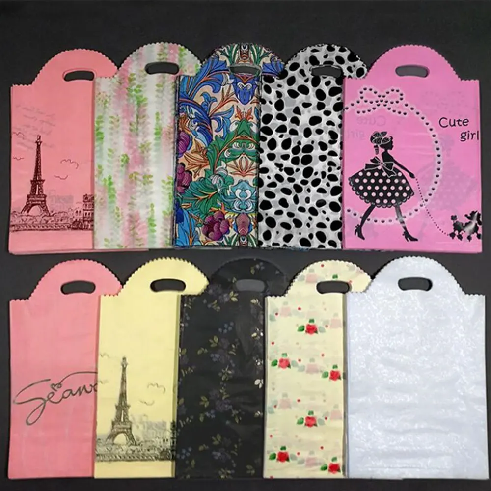 Bolsa pequeña de plástico con patrón bonito para regalo, bolsa de recuerdo de fiesta, libro de joyería, embalaje de juguete, 50 unidades