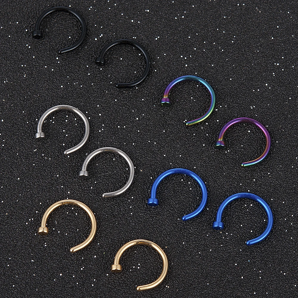 2023 NEW 2pcs Hot Stainless Steel Nose Open Hoop Ring Earring Body Piercing Jewelry 4Color Black Gold Nose Rings nose stud