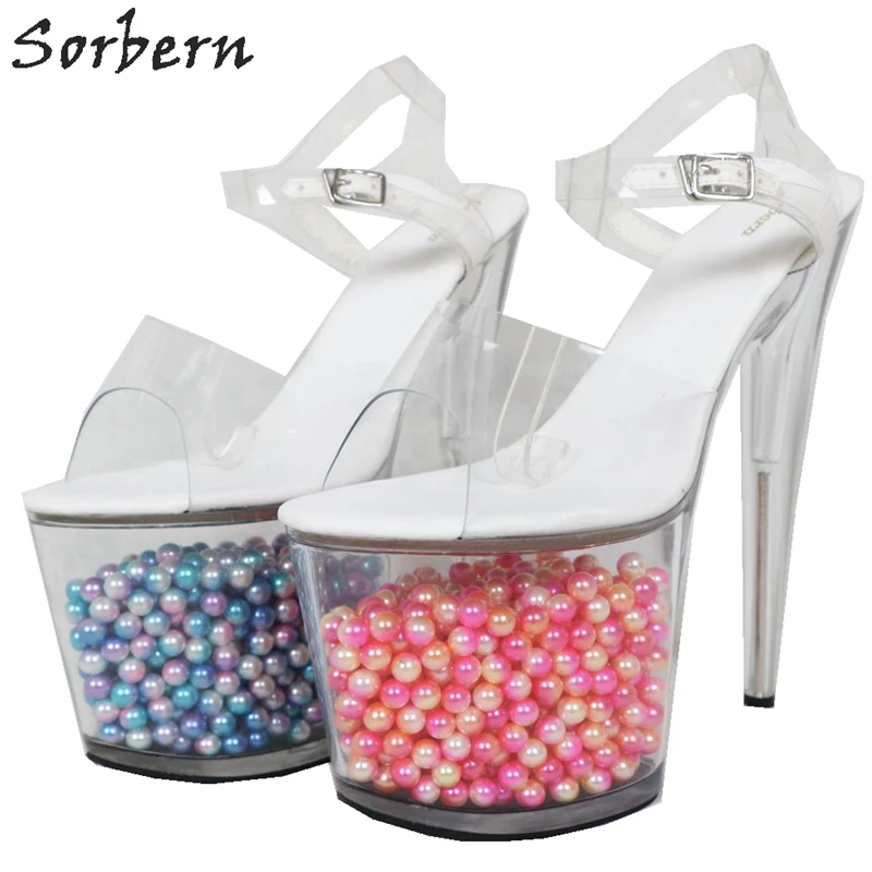 

Sorbern Transparent Pvc Sandals Women Beads Fillings Platform Summer Shoes High Heels Slingback Women Open Toe Custom Color