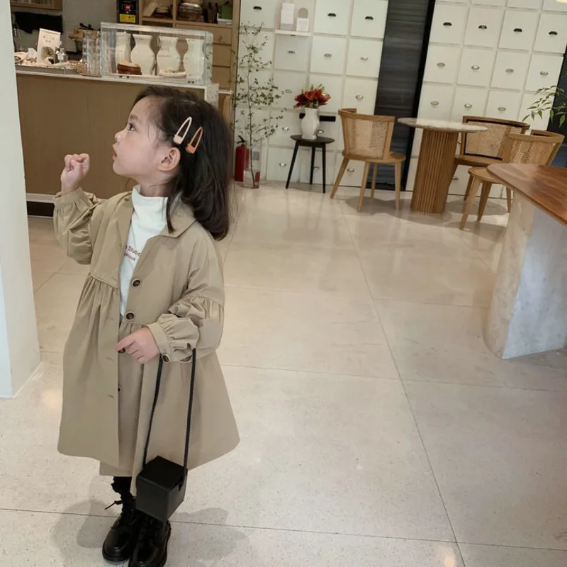 Spring Autumn Korean Fashion Children Windbreaker Jacket Kids Girls Khaki Trench Coat Outerwear Coats Princess Jackets For Girls