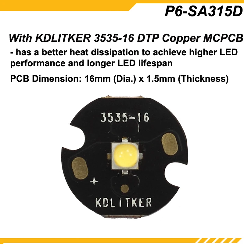 KDLITKER P6-SA351D Samsung LH351D 800 Lumens 3 V-9 V P60 DROP-in (DIA. 26.5 มม.)