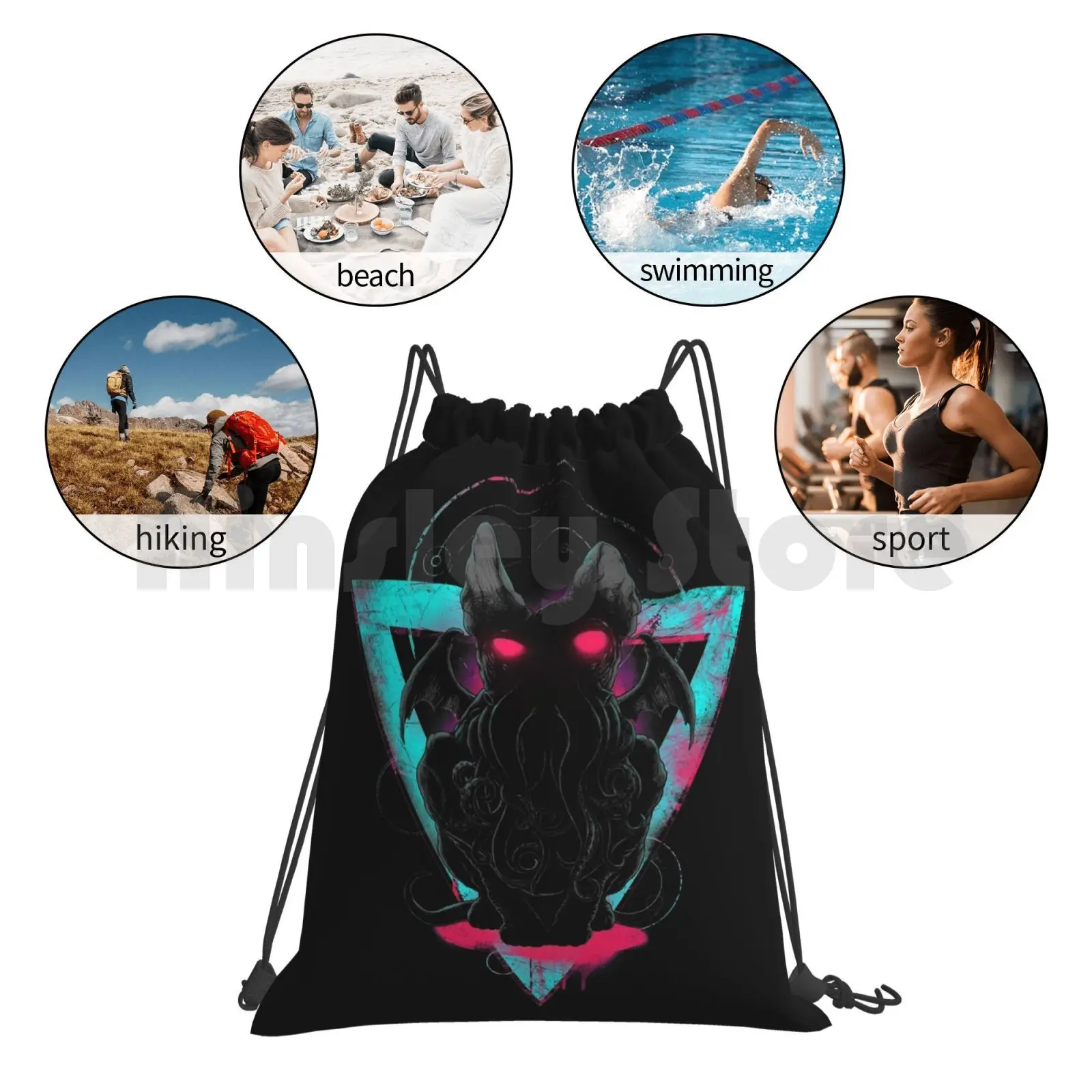 Cathulhu Ii กระเป๋าเป้สะพายหลังกระเป๋าสตางค์ขี่ปีนเขายิมกระเป๋า H P สีดํา Cat Sphynx Wing ค้างคาว Monster Octopus Tentacles สีเทา