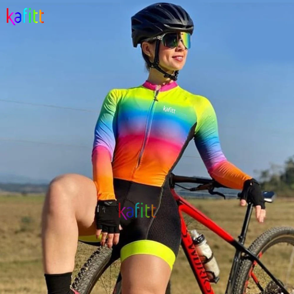 Women's Kafitt Long Sleeve Cycling Clothing Skinsuit Sets Little Monkey Riding Suits Macaquinho Ciclismo Feminino Jumpsuit Kits