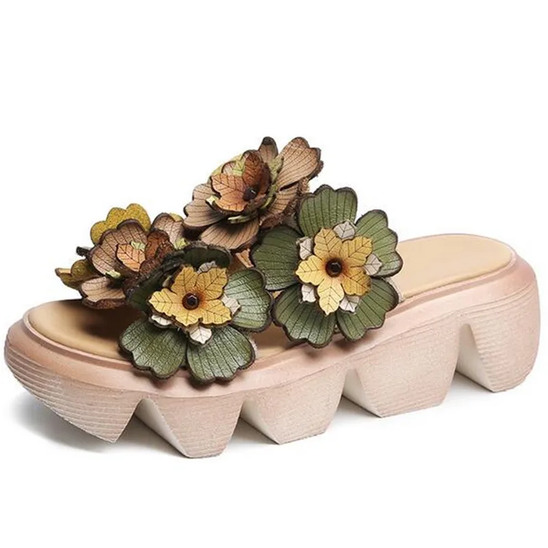 2024 Classic Retro Flower Summer Women Sandals Slippers Platform Wedges Sandals High Heels Genuine Leather shoes Fashion Sandals