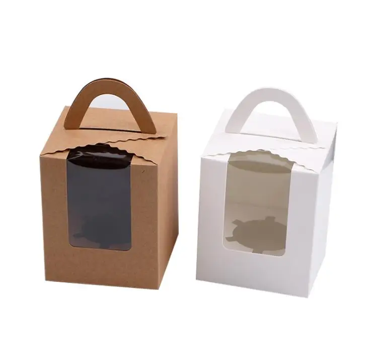 

Pure Color Single Cupcake Box with PVC Window & Handle Paper Muffin Boxes Wholesale SN797