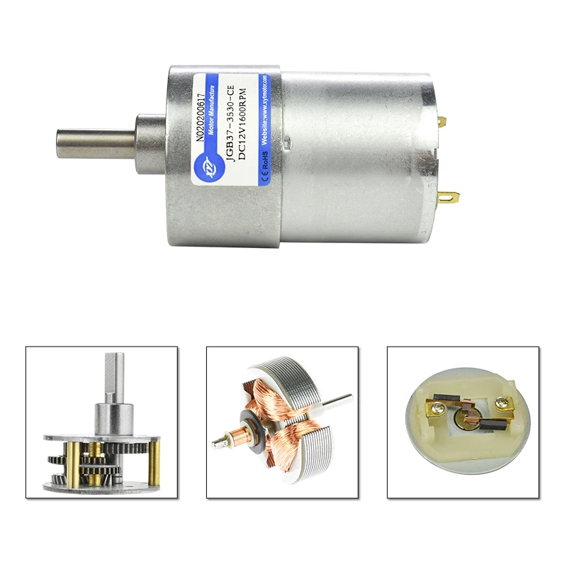 JGB37-3530 Miniature DC Gear Motor Speed Adjustable Small Motor 12V 24V Metal Gear High Torque DC Electric Motor Gift Bracket