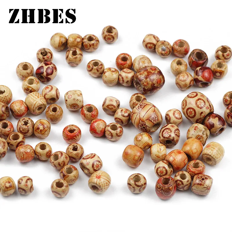 Natural Painted Wooden Round Loose Beads For Jewelry Making Charm Bracelets Big Hole Ball DIY Spacers Beading Accessories