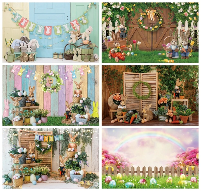 Rural Farm Old House Easter Rabbit Festivals Basket Eggs Flowers Party Child Photographic Backdrop Photo Background Photo Studio