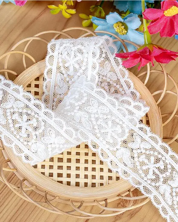 2.7cm/3cm/3.5cm wide 5yardslot Cheap Hot White/Beige DIY Mesh and Cotton Material Embroidered Lace Trimming Clothes Edge X1060