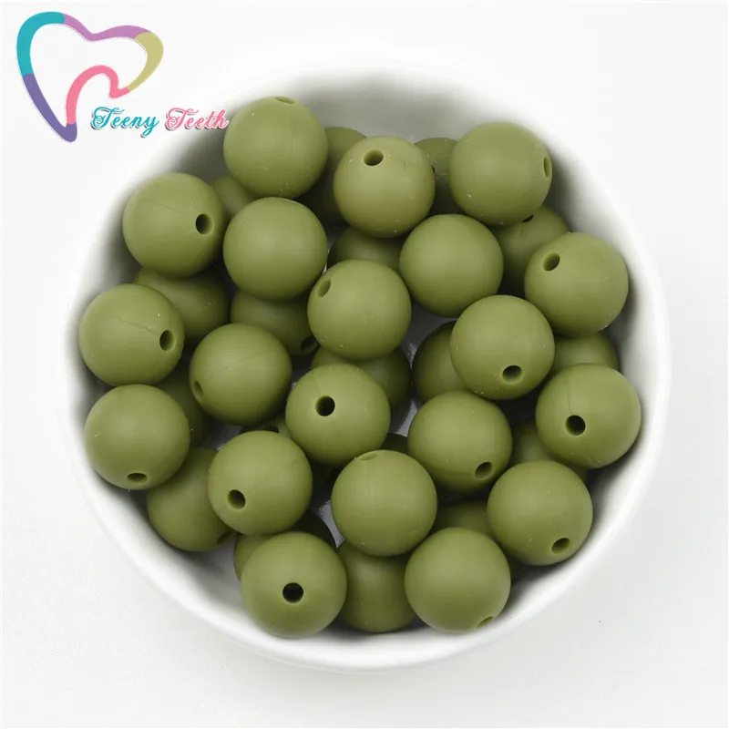 10 PCS Army Green 14-17MM Hexagon Silicone Teething Baby Beads Nursing Chew Necklace DIY Jewelry BPA Free Teether Beads For Baby