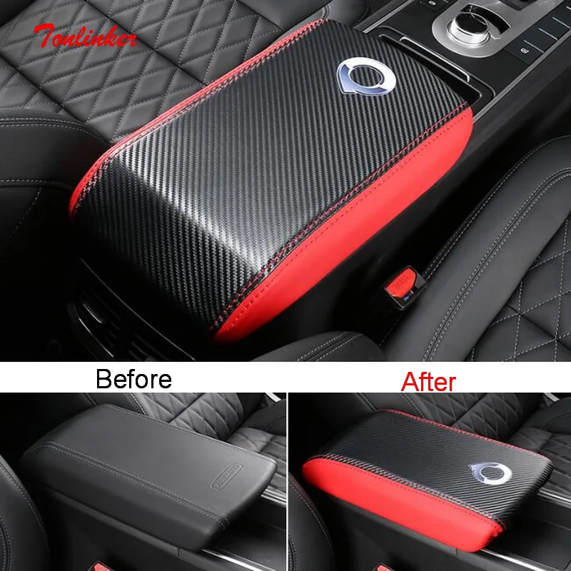 

Tonlinker Interior Car Armrest Anti-Dirty Pad Cover sticker For GWM Poer 4X4 2020 Car styling 1 PCS PU Leather Cover Stickers