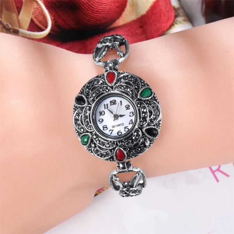 Vintage Lady Bracelets Watch For Women Jewelry New Fashion Crystal Quartz Watch Crystal Bracelet Silver Plated Girl Accessories