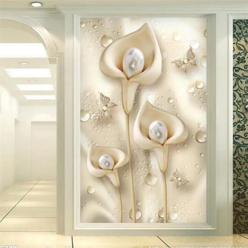 

Customized wallpaper 3d modern minimalist embossed calla lily porch TV background wall living room decoration painting фотообои