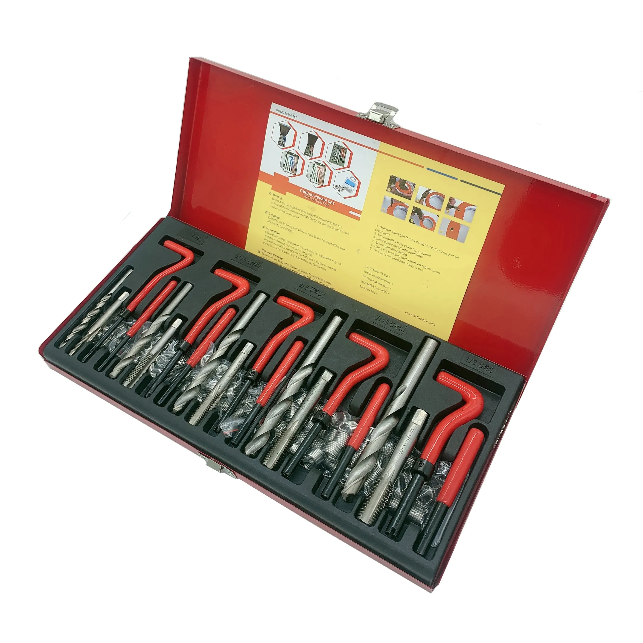 131pcs Thread Repair Recoil Insert Installation Kit Tool Drill Tap 1/4-20UNC 5/16-18UNC 3/8-16UNC 7/16-14UNC 1/2-13UNC