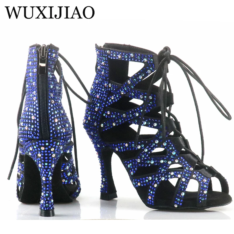 WUXIJIAO New Latin Dance Shoes Tango Salsa Rumba Samba Teaching Shoes Soft Sole Rhinestone Women\'s Wedding High Heels 5CM-10CM