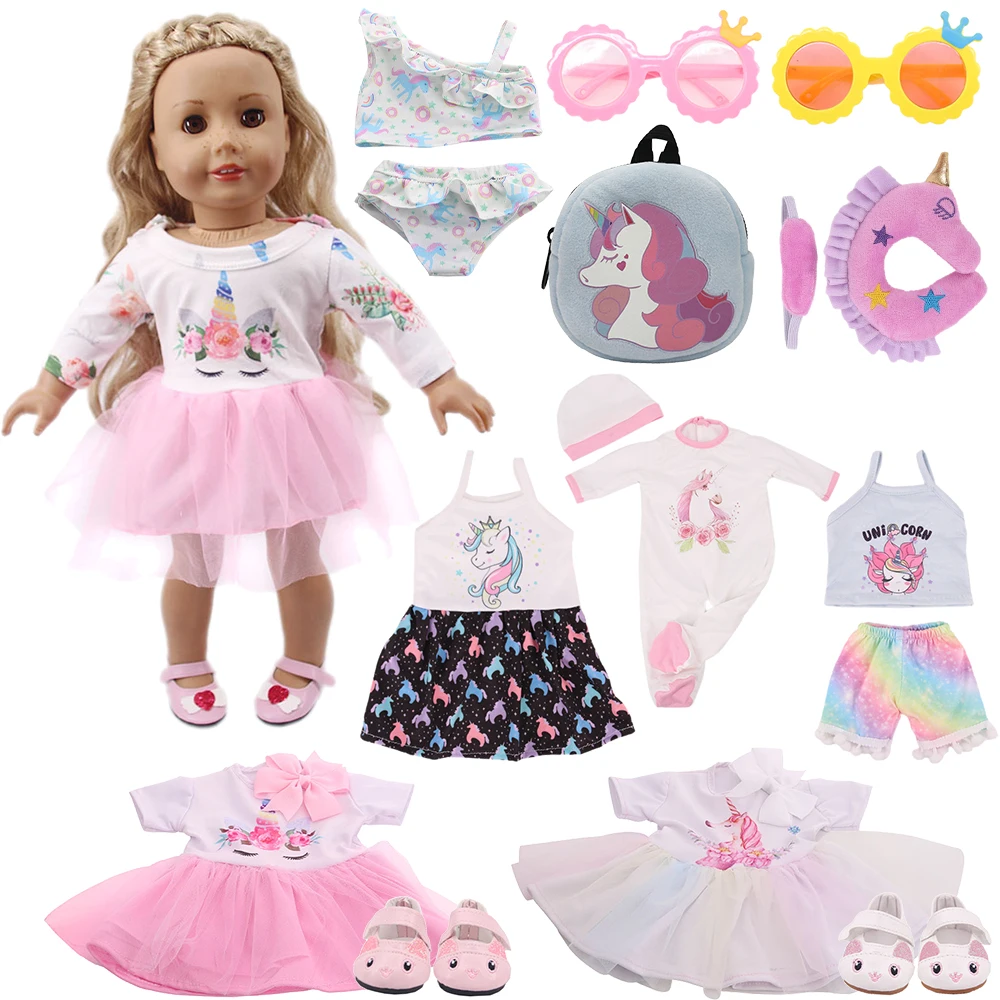 Unicorn Kitty Pattern Doll Clothes Accessories For American 18 Inch Girl 43 cm Born Baby Doll Items,Our Generation,Birthday