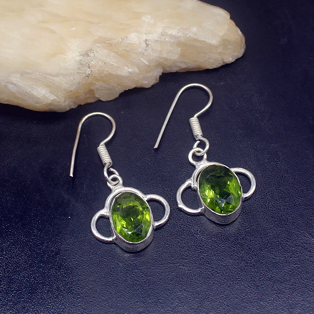 Gemstonefactory Big Promotion Single Unique 925 Silver Green Peridot Amazing Women Ladies Gifts Dangle Drop Earrings 20211783