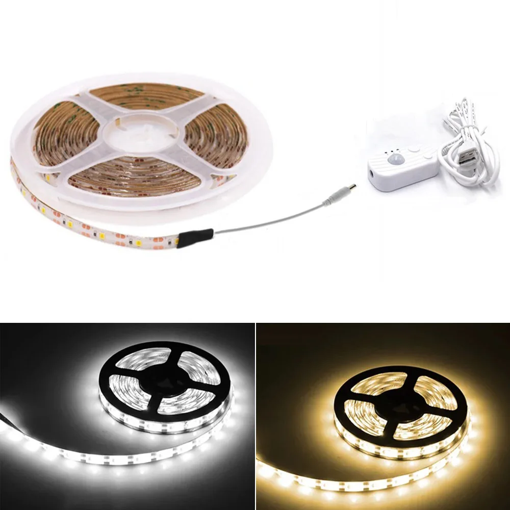 5V Led Strip with Motion Sensor Under Cabinet Led Lights for Kitchen Wardrobe Night Lamp 1m 2m 3m 4m 5m Flexible Tape Ribbon
