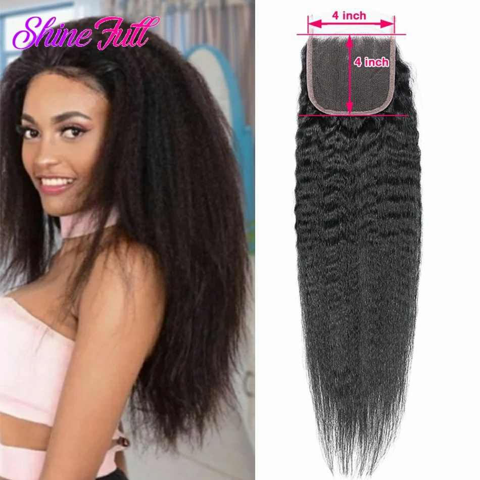 ShineFull hair Brazilian hair Kinky straight closure 4x4 5x5 hd lace closure Closures only Natural color 8''-22'' Baby hair Soft