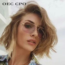 OEC CPO Vintage Square Sunglasses Women Men Brand Deasigner Metal Eyewear Men Brown Grey Sexy Oculos UV400 O138