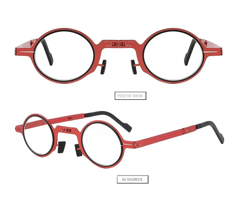Mai Blume Metall Runde Klapp Lesebrille Männer Blau Licht Computer Grade Gläser Schmale Brillen Rahmen Für Männer gafas + 3,5 – Detail 9