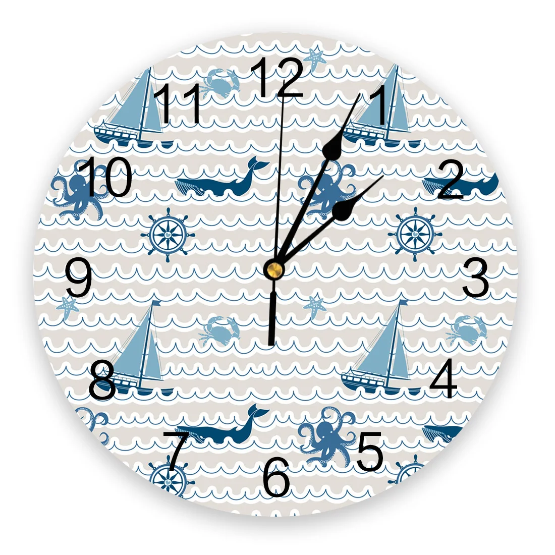 Wave Sailing Octopus And Whale 3D Wall Clock Modern Design Brief Living Room Decoration Kitchen Clock Art Wall Watch Home Decor