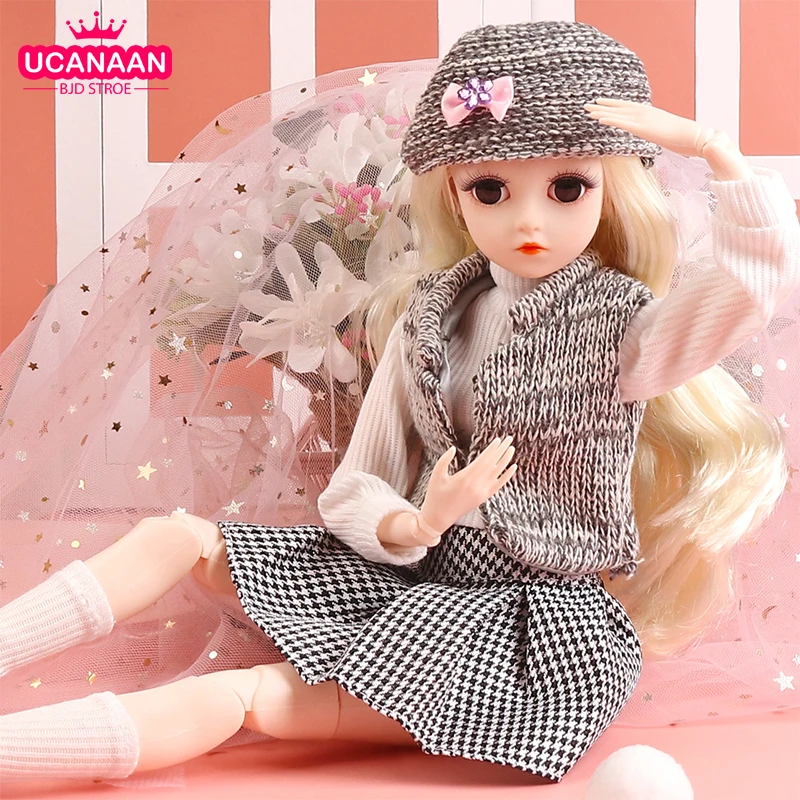 45CM Ball Joint Doll 1/4 BJD Dolls With Full Outfits Clothes Set Hat Shoes Dress UP Toys For Girls Best Gifts For Children