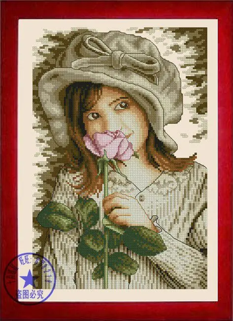 

Top Quality beautiful lovely counted cross stitch kit girl with rose flower, soul of rose