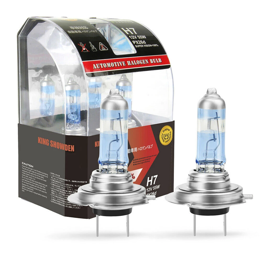 2pcs H1 H4 H7 55W 12V Super Bright White Halogen Headlight Bulb Fog Lights Headlamps for Car Motorcycle Plug&Play