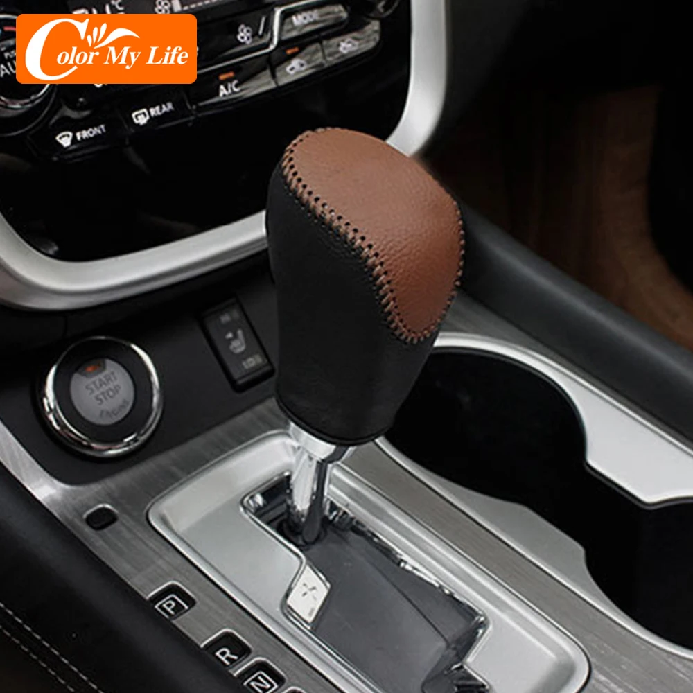 Leather Car Shift Knob Cover for Nissan Navara NP300 Terra X-Trail T32 Rogue Qashqai J11 2015 - 2021 Gear Collars Accessories