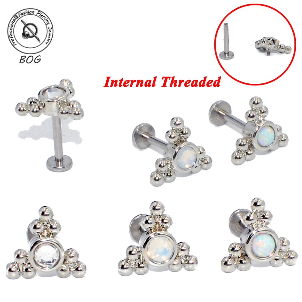 G23 Titanium&Steel bar Opal Ear Tragus Helix Cartilage Crystal Earring Stud CZ Gem  Labret Monore Lip Stud Ring Piercing Jewelry