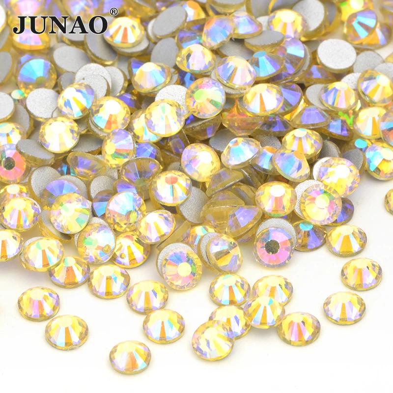 JUNAO SS16 SS20 Glitter Rose AB Glass Nail Strass Flat Back Crystal Stones Applique Non Hotfix Strass per artigianato di abbigliamento fai da te