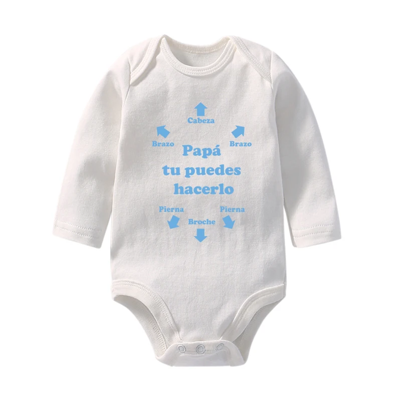 Papa Tu Puedes Hacerlo Newborn Baby Bodysuits Cotton Long Sleeve Infant Rompers Body Boys Girls Ropa Jumpsuit Father\'s Day Gift