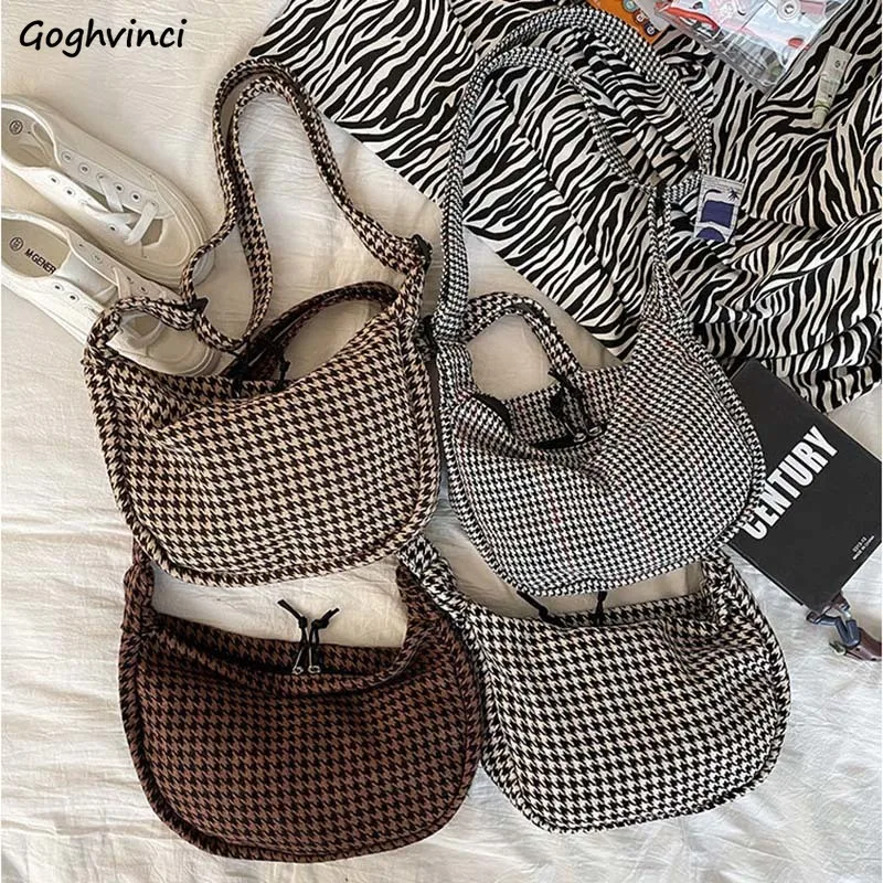 Large Capacity Plaid Vintage Crossbody Bags Women Korean Style Students Portable Travel Canvas Hobos Bag Casual Harajuku Handbag