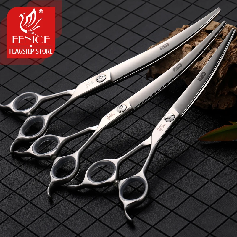 Fenice JP440C Steel 6.5/7/7.5 Inch Pet Dogs Gromming Scissors Curved Shears Up Down Pet Hair Cutting Scissors Tools