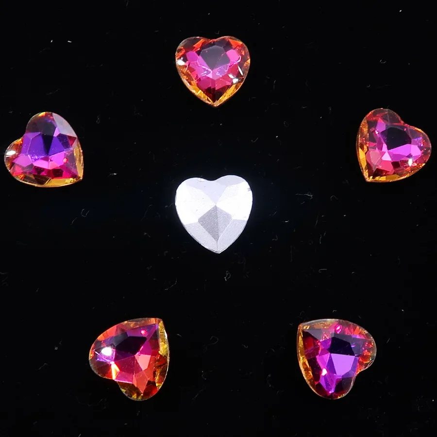Glaskristall 10mm 20 Stück Herzform Regenbogen & Jelly Candy AB Farben Spitze Rückseite zum Aufkleben Strassperlen Applikation DIY Verzierung – Detail 7