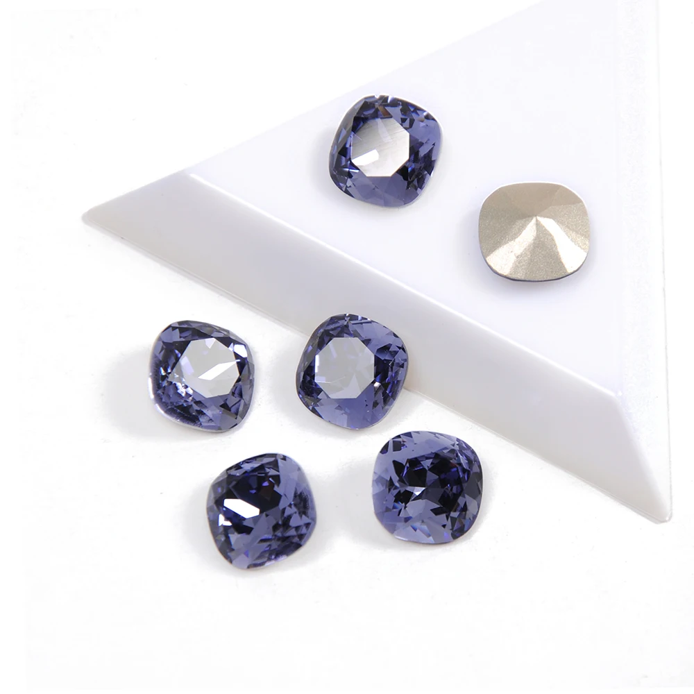 Fashion Crystals Rhinestones Tanzanite Color 3D Strass Cushion Cut Shape Fancy Glass Stones For 3D Nails Art Decorations