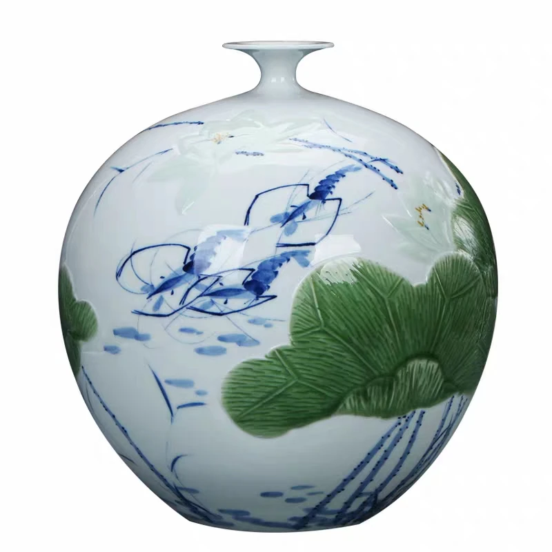 Jingdezhen ceramic vase shadow celadon pottery painted hand carved porcelain crafts furniture decoration