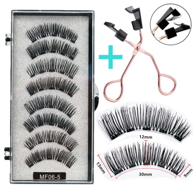 8 pcs/2 pairs magnetic eyelashes with 5 magnets, reusable handmade 3D mink false eyelashes natural with magnetic tweezers